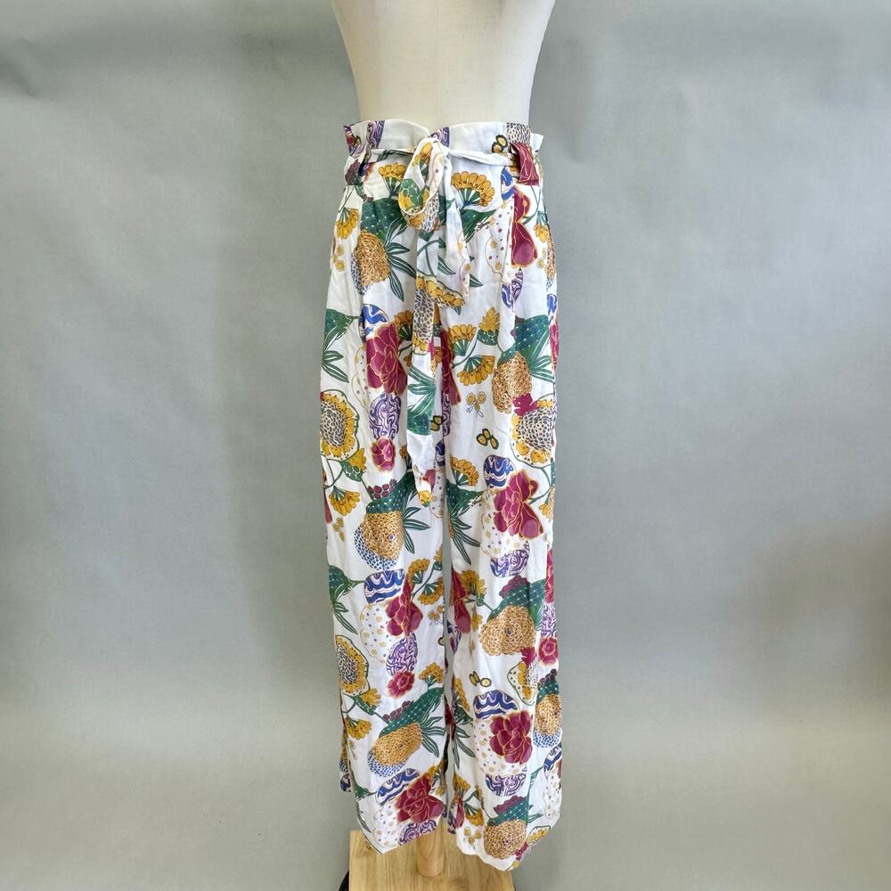 Roberta Roller Rabbit‎ paperbag floral print ankle pants Size small  tie belt